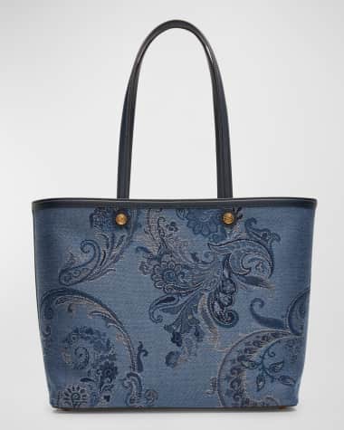 Etro Flower Denim Jacquard Shopping Tote Bag