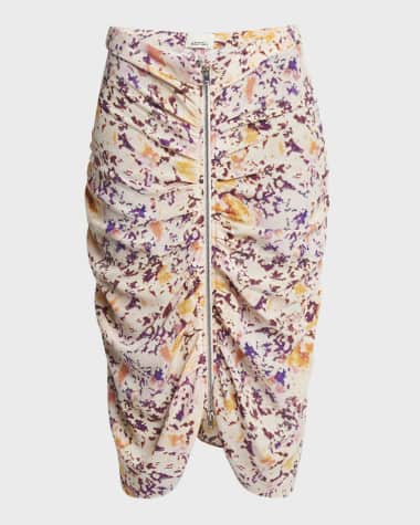 Isabel Marant Hozana Floral Print Midi Skirt with Front Zip