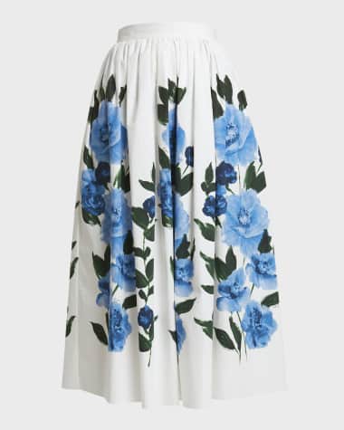 Erdem Painted Floral Volume Midi Skirt