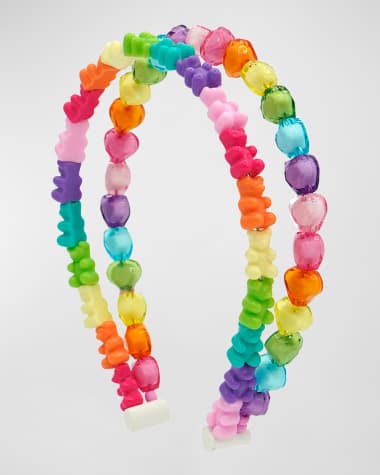 Bari Lynn Girl's Double Rainbow Headband W/ Gummy Bears & Hearts