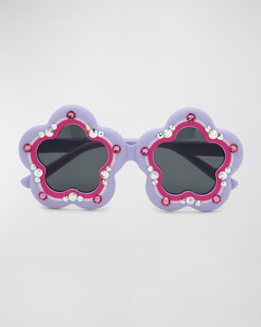Bari Lynn Girl's Flower Shaped Sunglasses W/ Rhinestones
