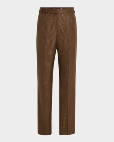 dunhill Glen Check Wool-Cashmere Straight-Leg Trousers