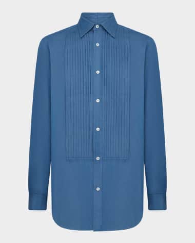 dunhill Men's Cotton Chambray Bib-Front Dress Shirt