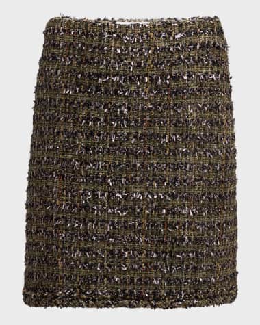St. John Fringe Metallic Eyelash Tweed Mini Skirt