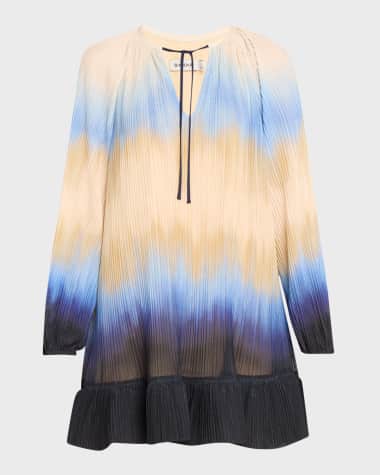 SIMKHAI Adasia Split-Neck Ruffle-Hem Mini Dress