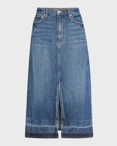 SIMKHAI Della Release-Hem Denim Midi Skirt