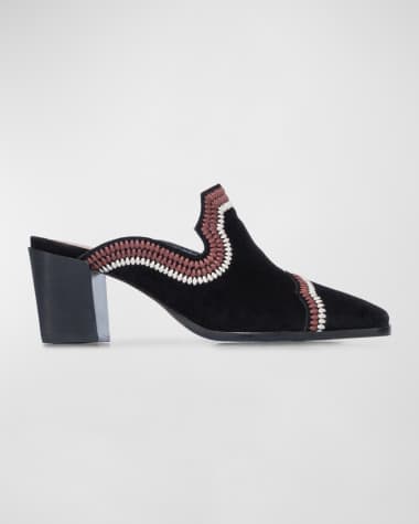 Bernardo Brooklyn Embroidered Suede Loafer Mules