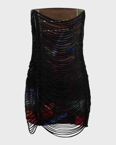 Jean Paul Gaultier City-Print 3D Slashing Strapless Mini Dress