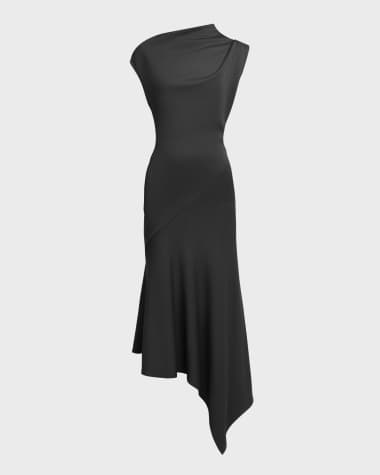 McQueen Asymmetric Draped Midi Dress
