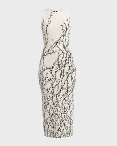 Alexander McQueen Thorn Embroidered Jacquard Midi Dress