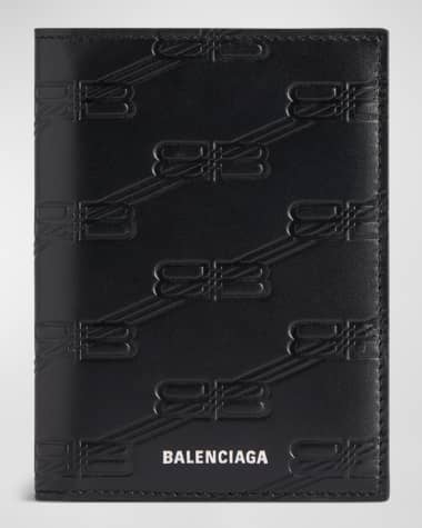 Balenciaga Men's Leather Embossed Monogram Vertical Bifold Wallet