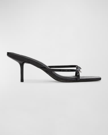 Black Suede Studio Frankie Leather Kitten Slide Sandals