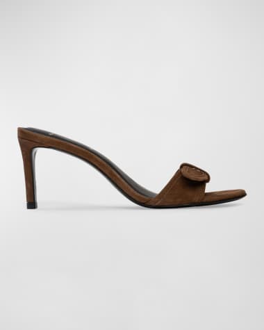 Black Suede Studio Suede Buckle Kitten Slide Sandals