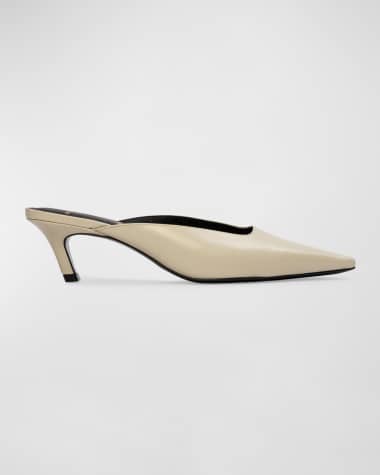 Black Suede Studio Logan Leather Kitten Mule Pumps