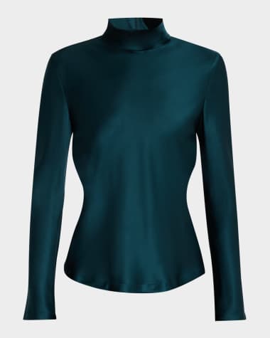 Giorgio Armani Silk Turtleneck Long-Sleeve Blouse