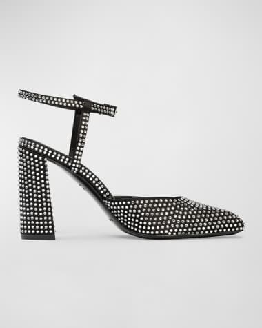 Black Suede Studio Meadow Metallic Ankle-Strap Pumps