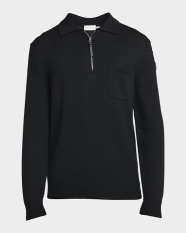 Moncler Men's Long-Sleeve Zip Polo Sweater