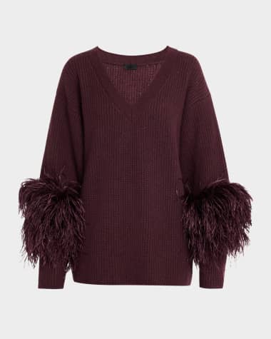 LAPOINTE V-Neck Cashmere Sweater With Feathers