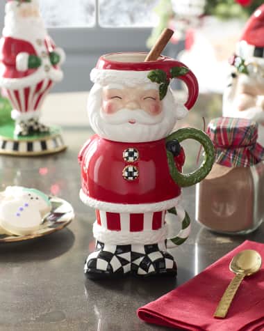 MacKenzie-Childs Nick's Pick Santa Mug Tower, Set of 3