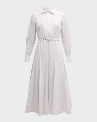 Emilia Wickstead Muse Long-Sleeve Belted Godet-Skirt Midi Shirtdress
