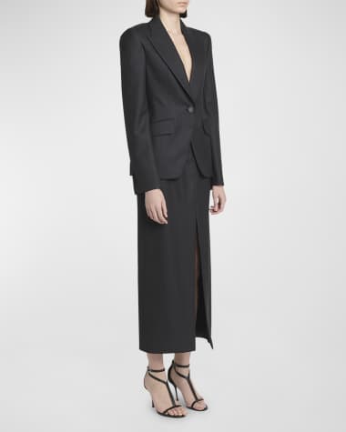 Alexander McQueen Wool Pinstripe Pencil Skirt with Slit