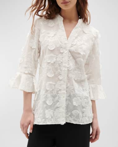 Figue Arielle Frayed Floral Bell-Cuff Top