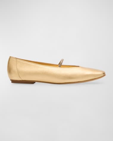 Pedro Garcia Tila Metallic Crystal-Strap Ballerina Flats