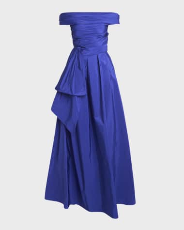 Talbot Runhof Paper Taffeta Off-The-Shoulder Bow Gown