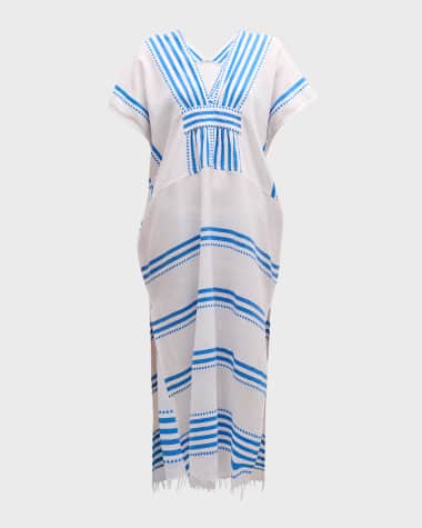 lemlem Striped Gasira V-Neck Caftan Coverup
