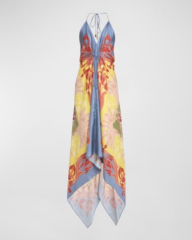 Etro Wallpaper-Print Halter High-Low Foulard Sundress
