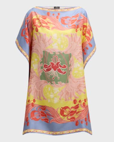 Etro Foulard Engineered-Print Silk Mini Poncho Dress