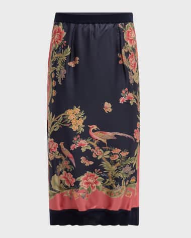 Etro Enchanted Floral Silk Knit Combo Midi Skirt