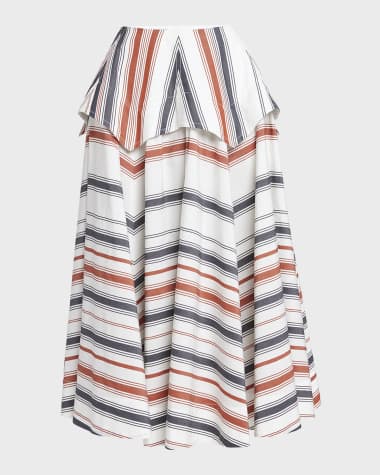 Bottega Veneta Degrade Striped Cotton Tiered Midi Skirt