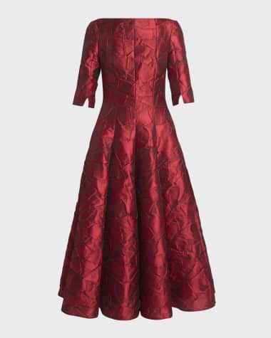 Talbot Runhof Ruffles Jacquard Fit-Flare Midi Dress