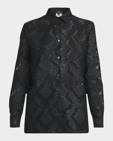 Etro Metallic Medallion Burnout Organza Shirt