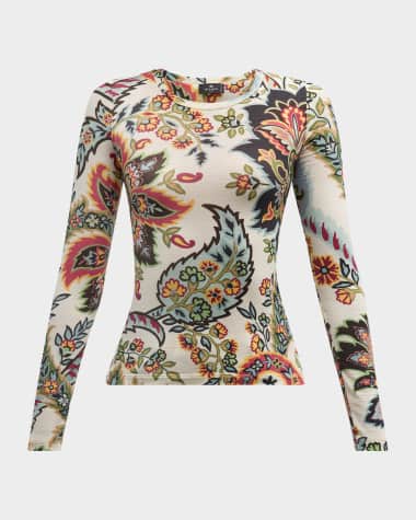 Etro Blossom Paisley-Print Long-Sleeve Jersey T-Shirt