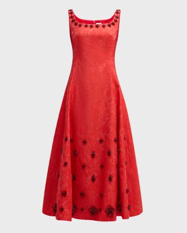 Huishan Zhang Kimberly Crystal Sleeveless Jacquard Maxi Dress