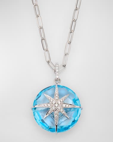 Lisa Nik 18K White Gold Blue Topaz Necklace with Diamond Star