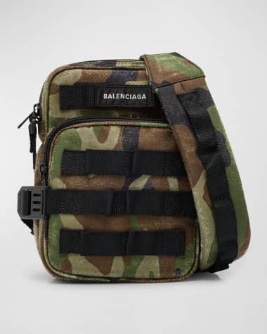 Balenciaga Men's Army Camo-Print Crossbody Messenger Bag