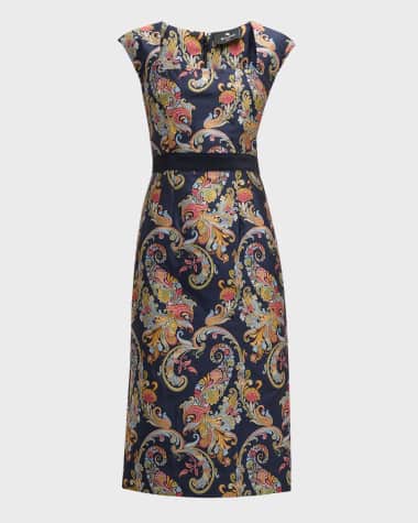Etro Paisley Brocade Square-Neck Sleeveless Midi Dress