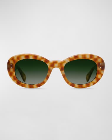 KREWE Margaret Checkered Acetate Oval Sunglasses