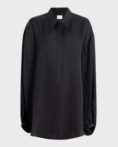 Khaite Bam Balloon-Sleeve Oversized Button-Down Top