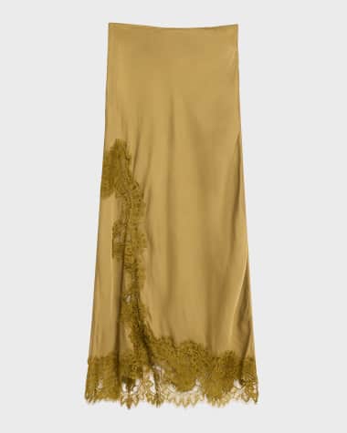A.L.C. Olivia Satin and Lace Midi Skirt