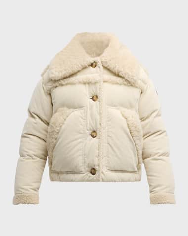 Moncler Grenoble Caleu Corduroy Puffer Jacket with Shearling Trim