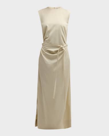Toteme Ruched Sleeveless Tie-Waist Fluid Maxi Dress
