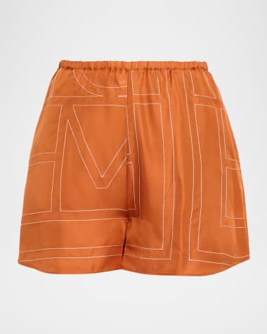 Toteme Monogram Embroidered Silk Pajama Shorts