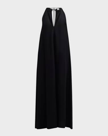 Toteme T-Strap Plunging Satin-Back Crepe Maxi Dress