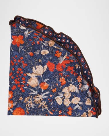 Edward Armah Men's Silk Reversible Geometric and Floral Pocket Round