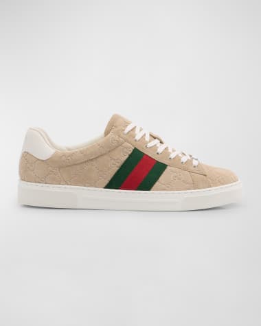 Gucci Men's Ace Suede Monogram Low-Top Sneakers