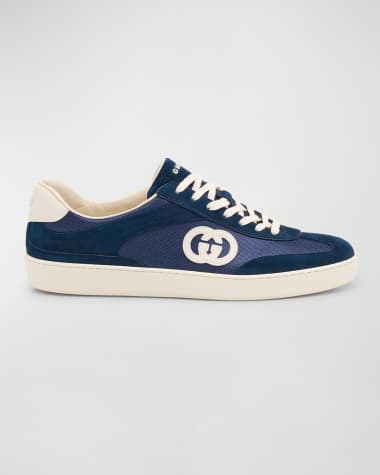 Gucci Men's G74 Canvas and Suede T-Toe Low-Top Sneakers